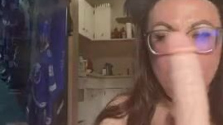 Lipstick Kitten Dildo Deepthroat Cute Canadian Brunette Blowjob GIF